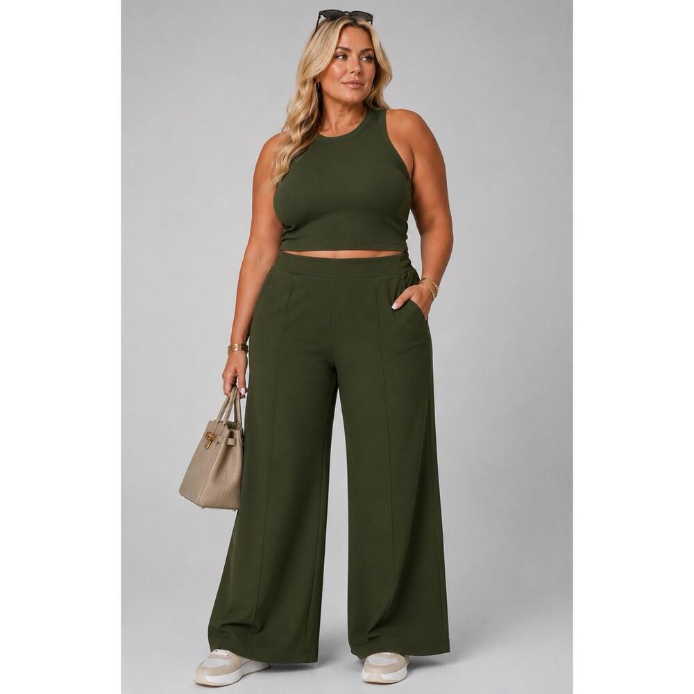 NWT Fabletics Womens Downtown Wide Leg Pant Dark Olive Green XXL-1X 16-18